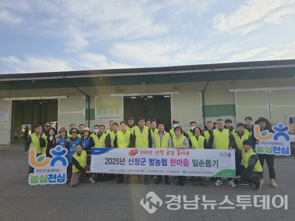 NH농협 산청군지부와 산청군농협이 6일 산청군 시천면 소재 감 재배 농가를 찾아 