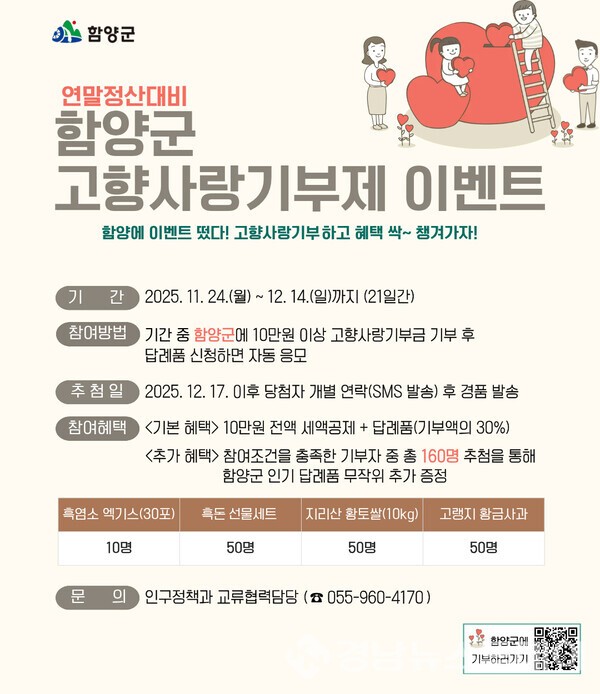 연말정산대비 함양군 고향사랑기부제 이벤트 안내문