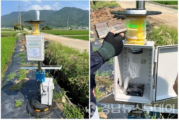 경상국립대학교(GNU) 농업생명과학대학 식물의학과 이원훈 교수 연구팀이 개발한 ‘광파장 유인트랩’. (사진제공=경상국립대학교)