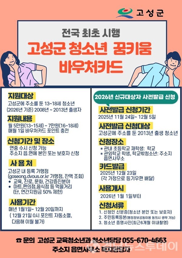 고성군 청소년 꿈키움 바우처카드 안내문